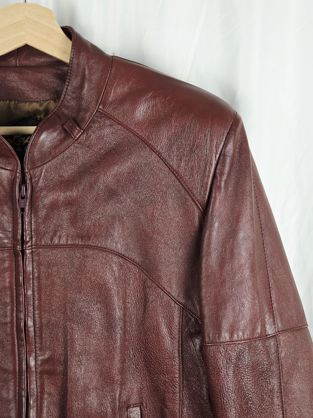 Lapiel Burgundy Leather Bomber Zip Up Jacket Size 42 - Picture 5 of 16